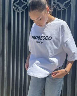 Дамска бяла свободна тениска Prosecco