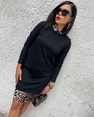 Дамска къса черна рокля с дълъг ръкав Briana