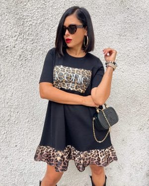 Дамска къса черна рокля с къс ръкав Iconic