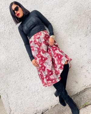 Дамска миди бордо пола в животински десен Borlea