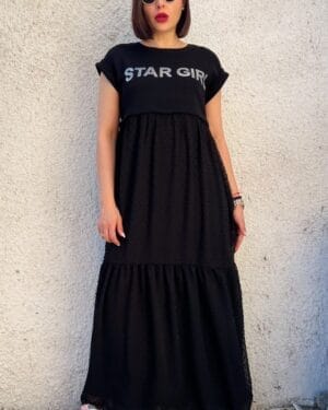 Дамска черна дълга рокля Star Girl