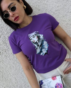 Дамска памучна лилава тениска с къс ръкав Jenny