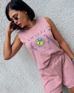 Дамски пудрен комплект от къси панталонки и потник Amalfi