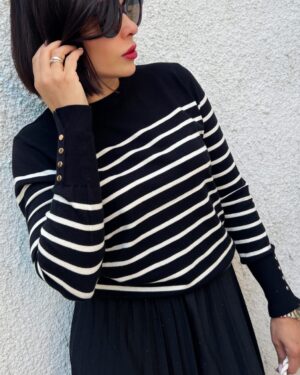 Дамски черен кашмирен райе пуловер Melinda