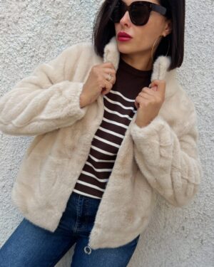 Дамско екрю късо яке от изкуствен косъм Elis