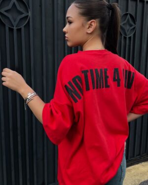 Дамска червена свободна тениска No time