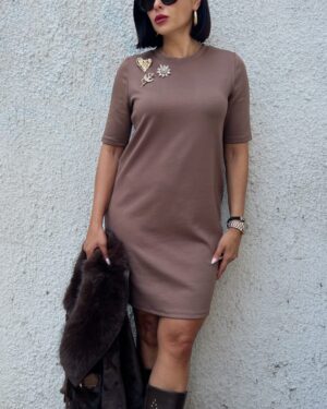 Дамска къса рокля в кафяв цвят Nirvana