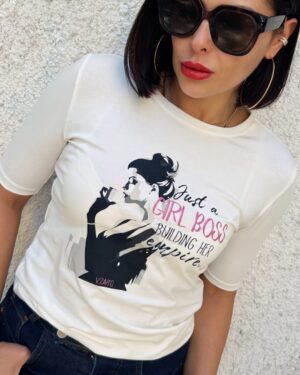 Дамска памучна екрю блуза с къс ръкав Girl Boss