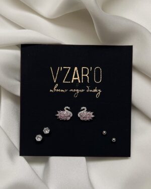 Дамски обеци розови лебеди Swan Triple Set