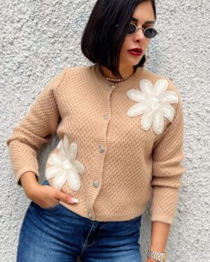 Дамска кафява жилетка с бродерия Floreta