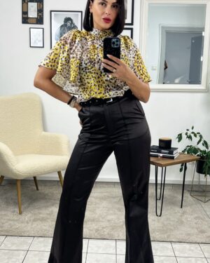 Дамски кафяв дълъг сатенен панталон чарлстон Helena