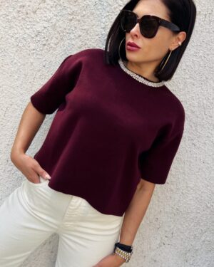 Дамска бордо блуза с къс ръкав Lovey