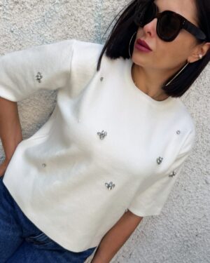 Дамска бяла блуза с къс ръкав Lovey