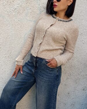 Дамски дънки с камъни Shinne